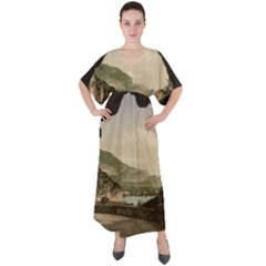 Ponale Road, Garda, Italy  V-neck Boho Style Maxi Dress