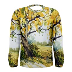 Landscape Painting Meadow Garden Men s Long Sleeve Tee