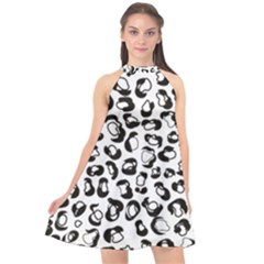 Black And White Leopard Print Jaguar Dots Halter Neckline Chiffon Dress  by ConteMonfrey