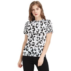 Black And White Leopard Print Jaguar Dots Women s Short Sleeve Rash Guard by ConteMonfrey