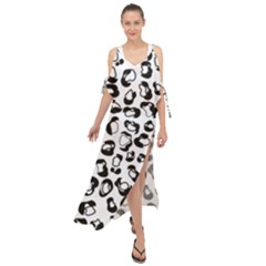 Black And White Leopard Print Jaguar Dots Maxi Chiffon Cover Up Dress