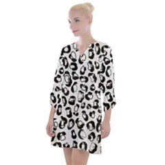 Black And White Leopard Print Jaguar Dots Open Neck Shift Dress