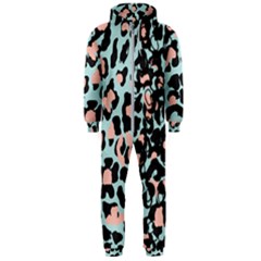 Blue And Pink Jaguar Dots Leopard Black And White Leopard Print Jaguar Dots Hooded Jumpsuit (men) by ConteMonfrey