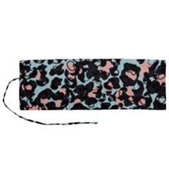 Blue And Pink Jaguar Dots Leopard Black And White Leopard Print Jaguar Dots Roll Up Canvas Pencil Holder (m) by ConteMonfrey