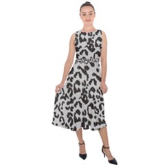 Grey And Black Jaguar Dots Midi Tie-back Chiffon Dress by ConteMonfrey