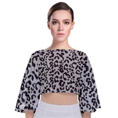 Grey And Black Jaguar Dots Tie Back Butterfly Sleeve Chiffon Top by ConteMonfrey