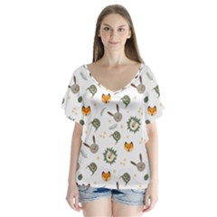 Rabbit, Lions And Nuts  V-neck Flutter Sleeve Top by ConteMonfrey