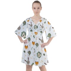 Rabbit, Lions And Nuts  Boho Button Up Dress