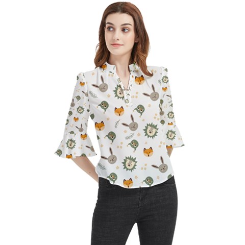 Rabbit, Lions And Nuts  Loose Horn Sleeve Chiffon Blouse by ConteMonfrey