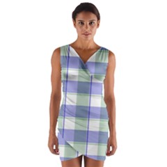 Blue And Green Plaids Wrap Front Bodycon Dress by ConteMonfrey