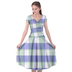 Blue And Green Plaids Cap Sleeve Wrap Front Dress by ConteMonfrey