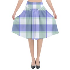 Blue And Green Plaids Flared Midi Skirt by ConteMonfrey