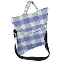 Blue And Green Plaids Fold Over Handle Tote Bag by ConteMonfrey