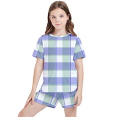 Blue And Green Plaids Kids  Tee And Sports Shorts Set by ConteMonfrey