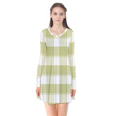 Green Tea - White And Green Plaids Long Sleeve V-neck Flare Dress by ConteMonfrey