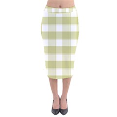 Green tea - White and green plaids Velvet Midi Pencil Skirt
