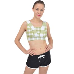 Green tea - White and green plaids V-Back Sports Bra