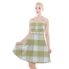 Green Tea - White And Green Plaids Halter Party Swing Dress  by ConteMonfrey