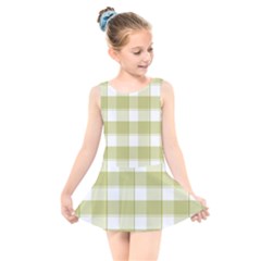 Green Tea - White And Green Plaids Kids  Skater Dress Swimsuit by ConteMonfrey