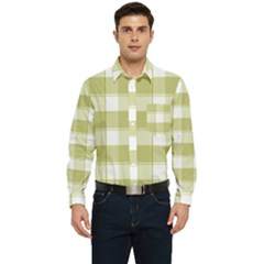 Green tea - White and green plaids Men s Long Sleeve Pocket Shirt 