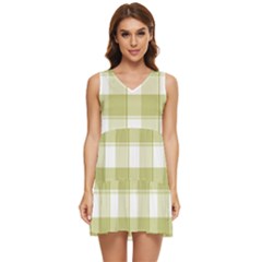 Green Tea - White And Green Plaids Tiered Sleeveless Mini Dress by ConteMonfrey