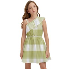 Green Tea - White And Green Plaids Kids  One Shoulder Party Dress by ConteMonfrey