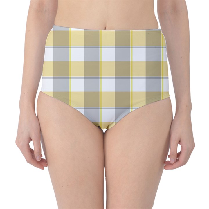 Grey yellow plaids Classic High-Waist Bikini Bottoms