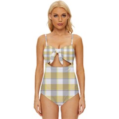 Grey Yellow Plaids Knot Front One-piece Swimsuit by ConteMonfrey