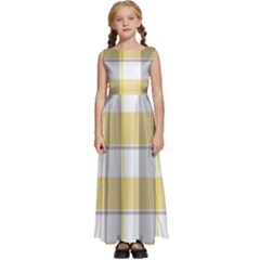 Grey Yellow Plaids Kids  Satin Sleeveless Maxi Dress by ConteMonfrey