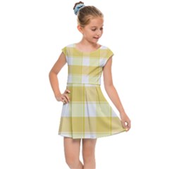 White And Yellow Plaids Kids  Cap Sleeve Dress