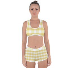 White And Yellow Plaids Racerback Boyleg Bikini Set by ConteMonfrey