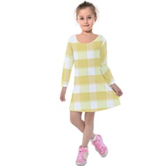 White And Yellow Plaids Kids  Long Sleeve Velvet Dress by ConteMonfrey