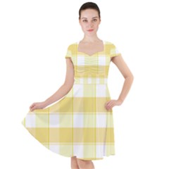 White And Yellow Plaids Cap Sleeve Midi Dress by ConteMonfrey