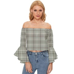 Winter Gray Plaids Off Shoulder Flutter Bell Sleeve Top by ConteMonfrey