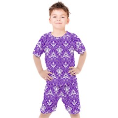 Purple Lace Decorative Ornament - Pattern 14th And 15th Century - Italy Vintage  Kids  Tee And Shorts Set