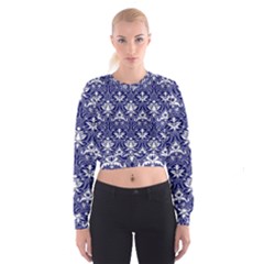 Blue Lace Decorative Ornament - Pattern 14th And 15th Century - Italy Vintage  Cropped Sweatshirt by ConteMonfrey