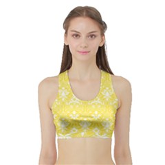 Yellow Lace Decorative Ornament - Pattern 14th And 15th Century - Italy Vintage  Sports Bra with Border