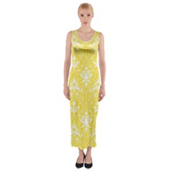 Yellow Lace Decorative Ornament - Pattern 14th And 15th Century - Italy Vintage  Fitted Maxi Dress