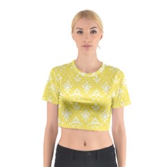 Yellow Lace Decorative Ornament - Pattern 14th And 15th Century - Italy Vintage  Cotton Crop Top