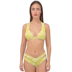 Yellow Lace Decorative Ornament - Pattern 14th And 15th Century - Italy Vintage  Double Strap Halter Bikini Set