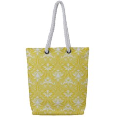 Yellow Lace Decorative Ornament - Pattern 14th And 15th Century - Italy Vintage  Full Print Rope Handle Tote (Small)