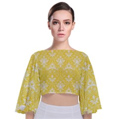 Yellow Lace Decorative Ornament - Pattern 14th And 15th Century - Italy Vintage  Tie Back Butterfly Sleeve Chiffon Top