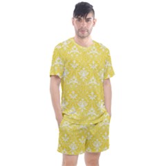 Yellow Lace Decorative Ornament - Pattern 14th And 15th Century - Italy Vintage  Men s Mesh Tee and Shorts Set