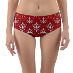 Red  Lace Decorative Ornament - Pattern 14th And 15th Century - Italy Vintage Yellow Lace Decorative Ornament - Pattern 14th And 15th Century - Italy Vintage  Reversible Mid-Waist Bikini Bottoms