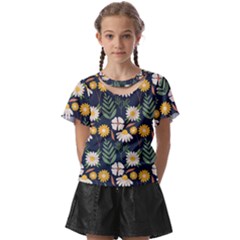 Flower Grey Pattern Floral Kids  Front Cut Tee by Dutashop