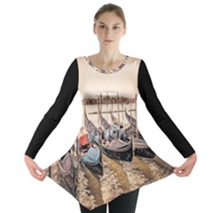 Black Several Boats - Colorful Italy  Long Sleeve Tunic  by ConteMonfrey