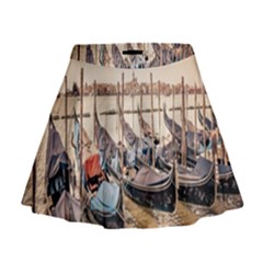 Black Several Boats - Colorful Italy  Mini Flare Skirt by ConteMonfrey