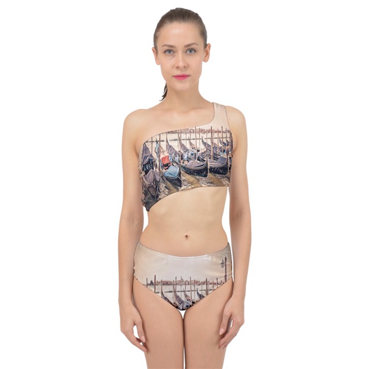 Black Several Boats - Colorful Italy  Spliced Up Two Piece Swimsuit