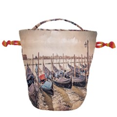 Black Several Boats - Colorful Italy  Drawstring Bucket Bag by ConteMonfrey