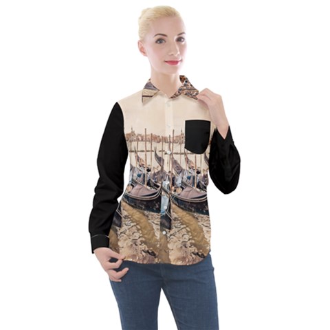 Black Several Boats - Colorful Italy  Women s Long Sleeve Pocket Shirt by ConteMonfrey